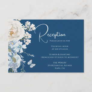 Romantische Hochzeit von Dusty Blue Floral Empfang Begleitkarte