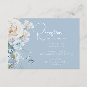 Romantische Hochzeit von Dusty Blue Floral Empfang Begleitkarte