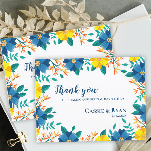 Romantische Hochzeit von gelber Blauer Flora Viele Postkarte