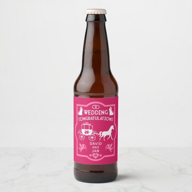 Romantische Hochzeit von Pferd und Kart Bierflaschenetikett (Vorderseite)