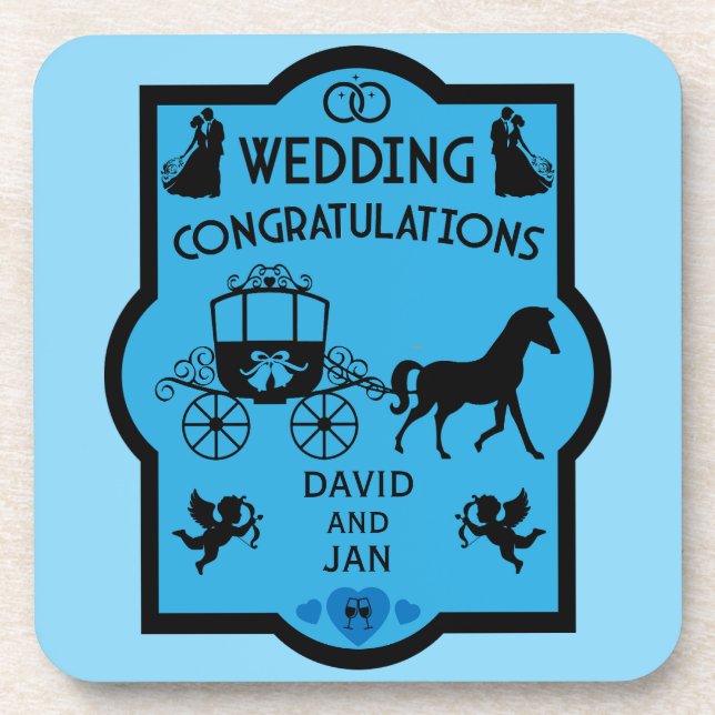 Romantische Hochzeit von Pferd und Kart Getränkeuntersetzer (Vorderseite)