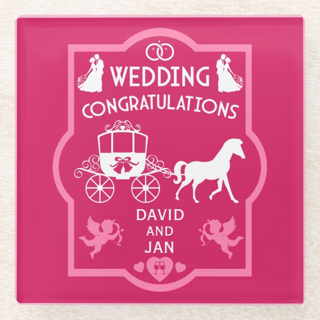 Romantische Hochzeit von Pferd und Kart Glasuntersetzer (Vorderseite)