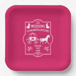 Romantische Hochzeit von Pferd und Kart Pappteller