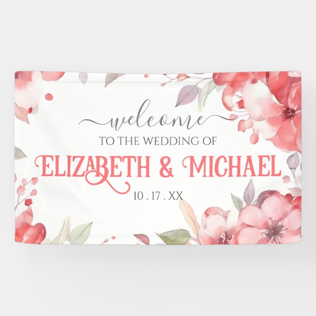 Romantische Hochzeit Wasserfarbe Rote Blüte anpass Banner (Horizontal)