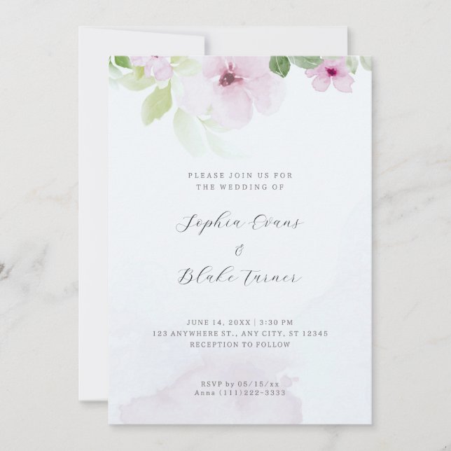 Romantische Hochzeit zwischen Rosa und Grünem Blau Einladung (Vorderseite)