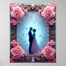 Romantische Hochzeitscoule in eleganten Rahmen Poster