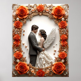 Romantische Hochzeitscoule in eleganten Rahmen Poster