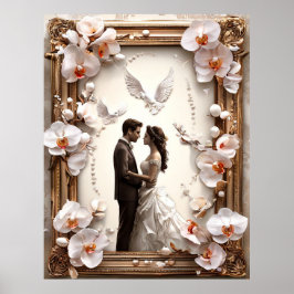 Romantische Hochzeitscoule in eleganten Rahmen Poster