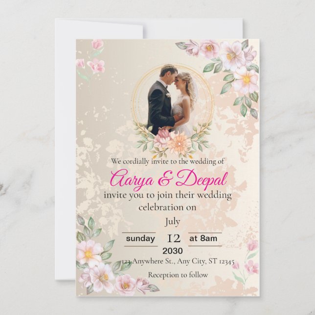 Romantische Hochzeitseinladung - elegant & zeitlos Einladung (Vorderseite)