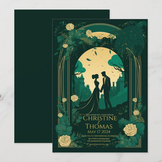 Romantische Hochzeitseinladung Emerald Green und G Einladung (Vorne/Hinten)