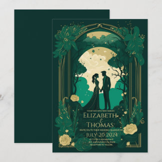 Romantische Hochzeitseinladung Green Emerald and G Einladung