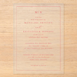 Romantische Hochzeitseinladung mit Monogramm in Ro Acryleinladungen