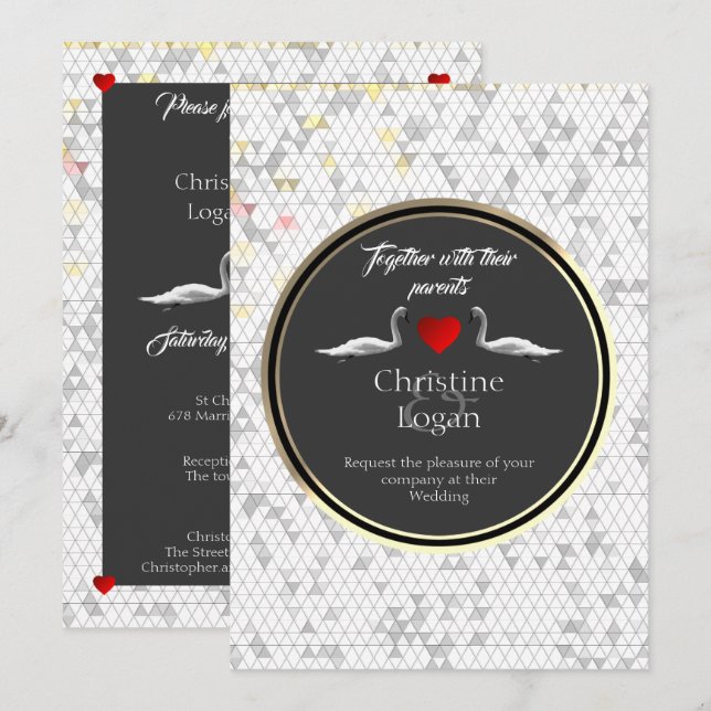Romantische Hochzeitseinladung Swan Design Einladung (Vorne/Hinten)