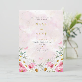 Romantische Hochzeitsfeier in Rosa und Flora Einladung
