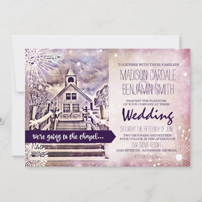 Romantische Hochzeitskapelle Einladungen (Vorderseite)