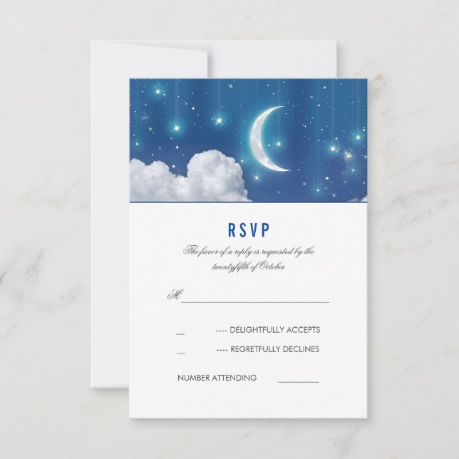 Romantische Hochzeitskarte "Moon and Stars" RSVP Karte (Vorderseite)