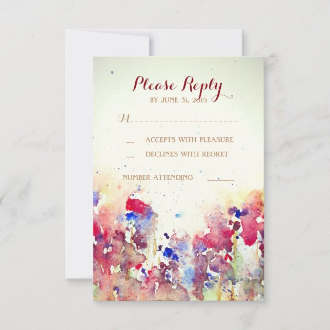 Romantische Hochzeitskarten für Wasserfarben RSVP Karte (Vorderseite)