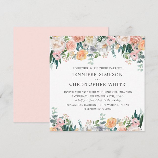 Romantische Hochzeitskarten mit dem Blumenplatz Einladung (Vorne/Hinten)