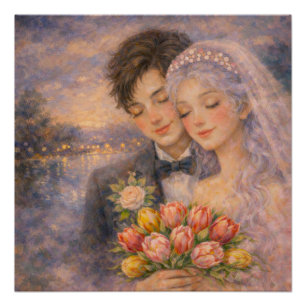 Romantische Hochzeitspaar-Illustration Poster
