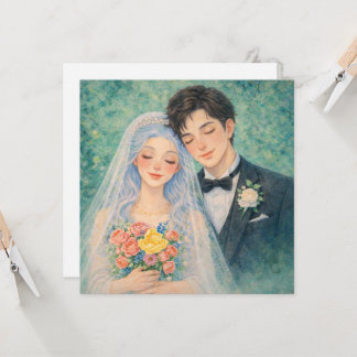Romantische Hochzeitspaare Wasserfarben-Illustrati Einladung