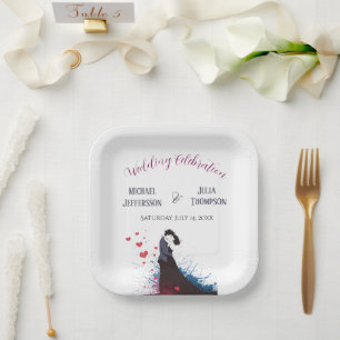 Romantische Hochzeitspapierplatten Paarteile Dekor Pappteller