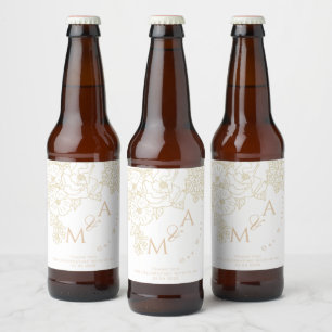 Romantische Hochzeitspfingstrosen Elfenbeinweiß Bierflaschenetikett
