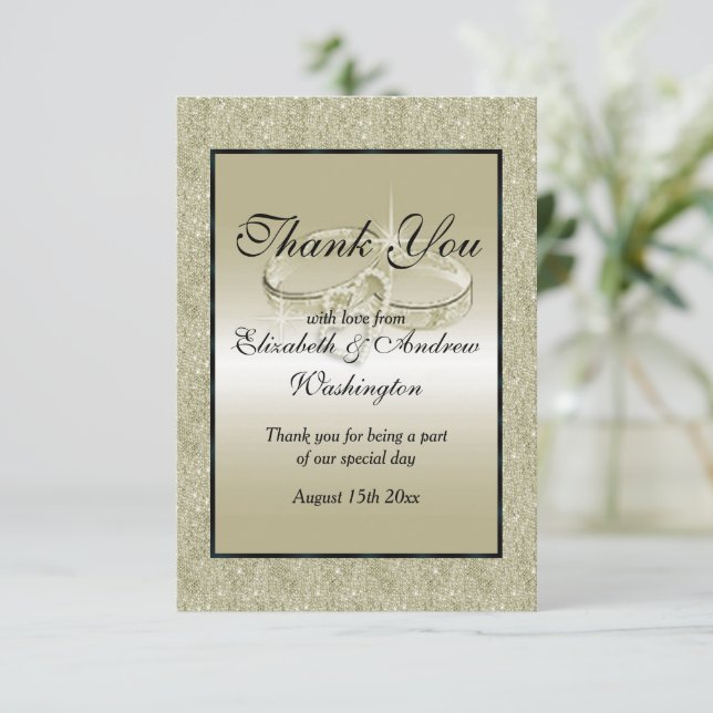 Romantische Hochzeitsrings, Hochzeiten mit Gold Gl Dankeskarte (Stehend Vorderseite)
