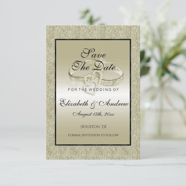 Romantische Hochzeitsrings, Hochzeiten mit Gold Gl Save The Date (Stehend Vorderseite)