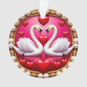 Romantische Hochzeitsschwäne, gerahmt von Ornament