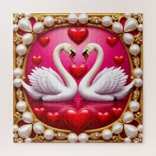 Romantische Hochzeitsschwäne, gerahmt von Ornament