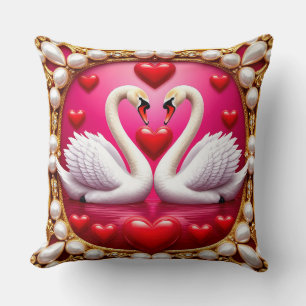 Romantische Hochzeitsschwäne, gerahmt von Ornament Kissen
