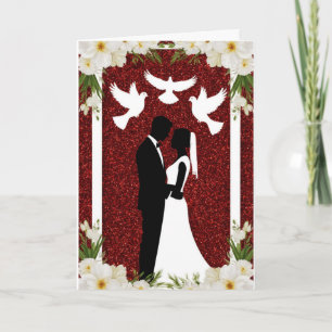 Romantische Hochzeitssilhouette von Braut und Bräu Karte