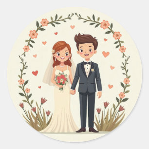 Romantische Hochzeitsticker Runder Aufkleber