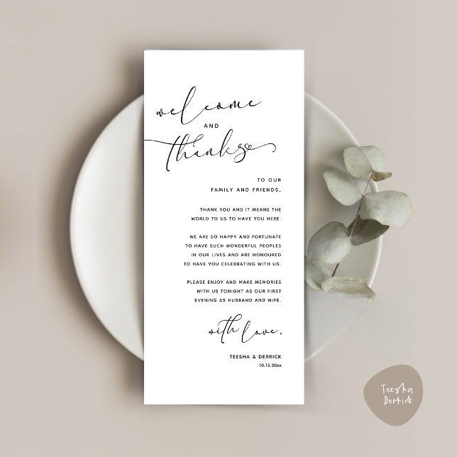 Romantische Hochzeitsumgebung Dankeschön Karte (Romantic Wedding Dinner Place Setting Thank You Card, in White and Black)