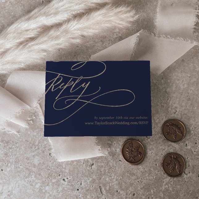 Romantische Hochzeitswebsite der Navy - Gold Einladung (Von Creator hochgeladen)