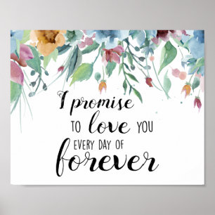 Romantische Hochzeitszitat Aquarellfarben Blume bl Poster