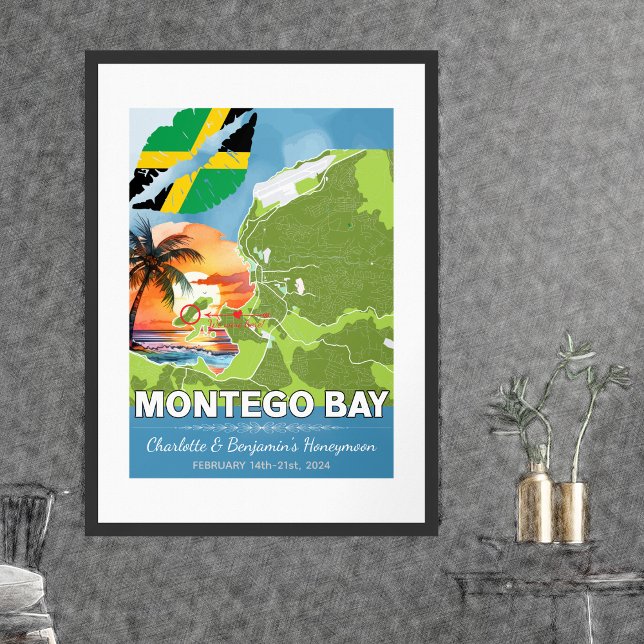 Romantische Honeymoon Montego Bay Jamaica Karte Poster (Montego Bay Jamaica Romantic Honeymoon Poster - Sketch Mockup)