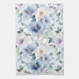 Romantische hübsche lila violette weiße Blumen   Geschirrtuch