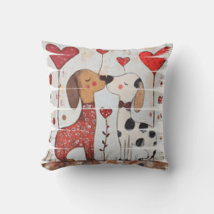 Romantische Hunde mit Herzballons Kissen