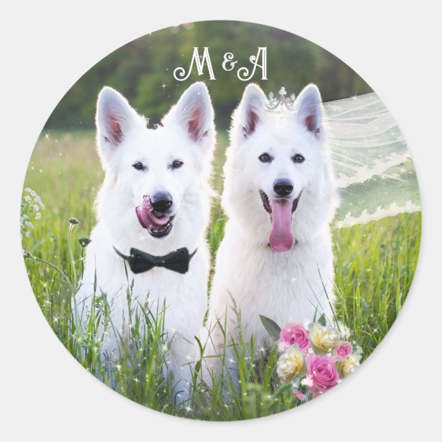 Romantische Hunde verheiratet Runder Aufkleber (Vorderseite)