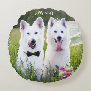 Romantische Hunde verheiratet Rundes Kissen