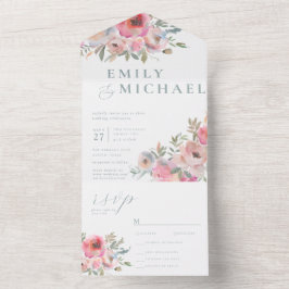 Romantische Hütte Blume Blush Blue Sage All In One Einladung