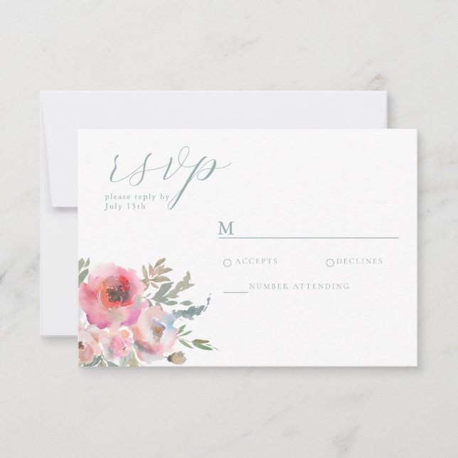 Romantische Hütte Blume Blush Blue Sage RSVP Card (Vorderseite)