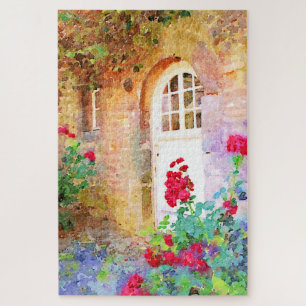 Romantische Hütte Gartenaquarel