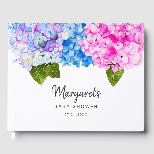 Romantische Hydrangea-Blume | Babydusche Gästebuch (Vorderseite)