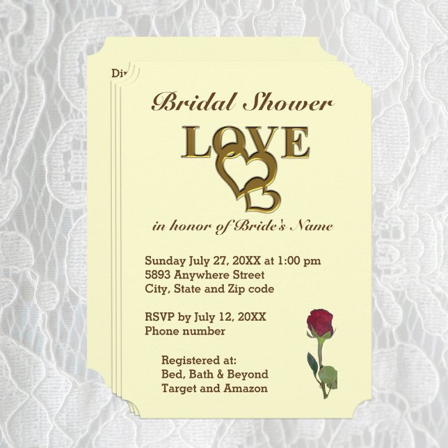 Romantische Interlocking-Herzen und Rote Rose Einladung (Love Hearts and Red Rose Bridal Shower Invitation)