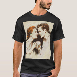 Romantische Kaffeedatepaare, die sich süßen Blick  T-Shirt