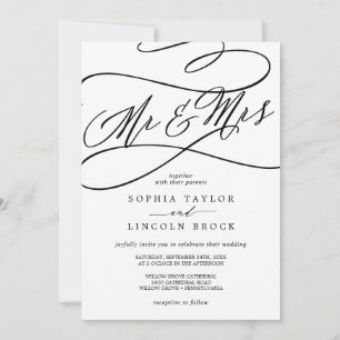 Romantische Kalligrafie   Blüh Mr. & Mrs. Wedding Einladung