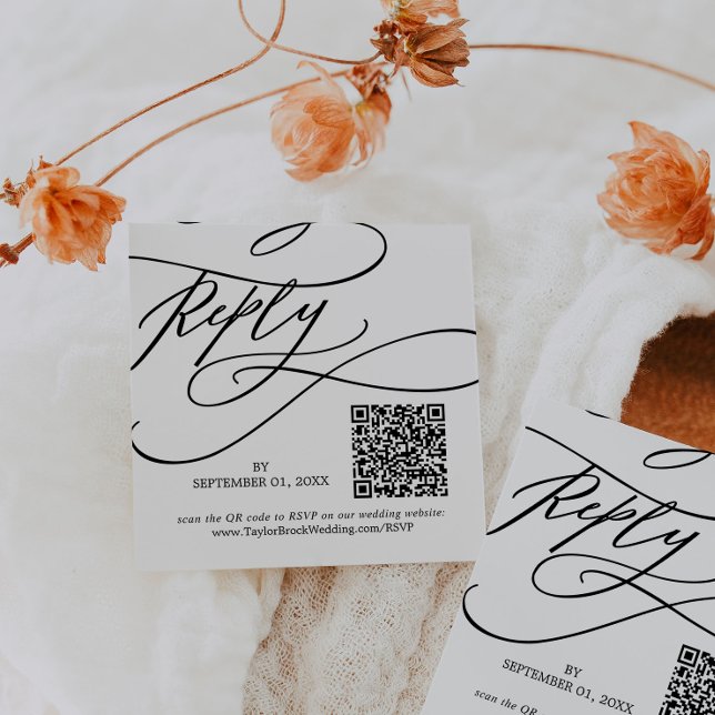 Romantische Kalligrafie Blühe QR Code Wedding RSVP Mitteilungskarte (Von Creator hochgeladen)