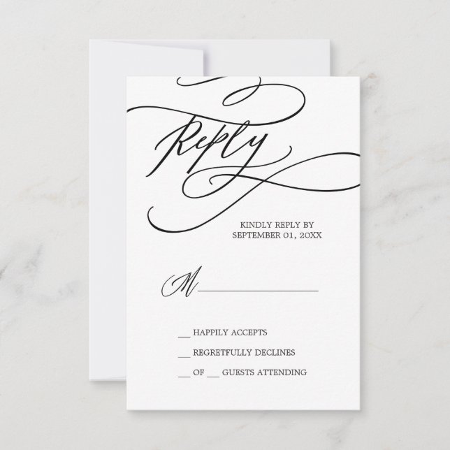 Romantische Kalligrafie | Einfache RSVP-Karte Gebl RSVP Karte (Vorderseite)